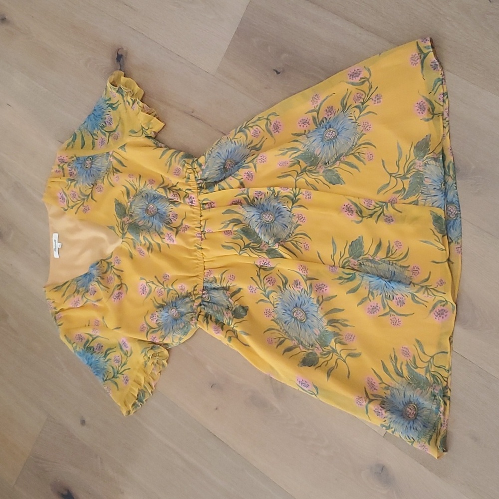 Madewell Women's sz 6 Yellow Floral Print Dress Short Sleeve